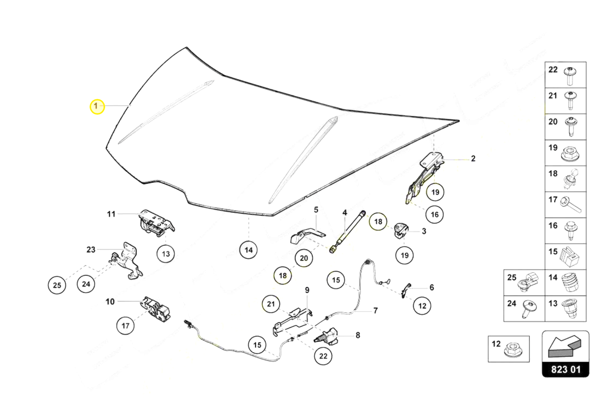 Lamborghini Huracan front hood, Part number: 4T0823021C