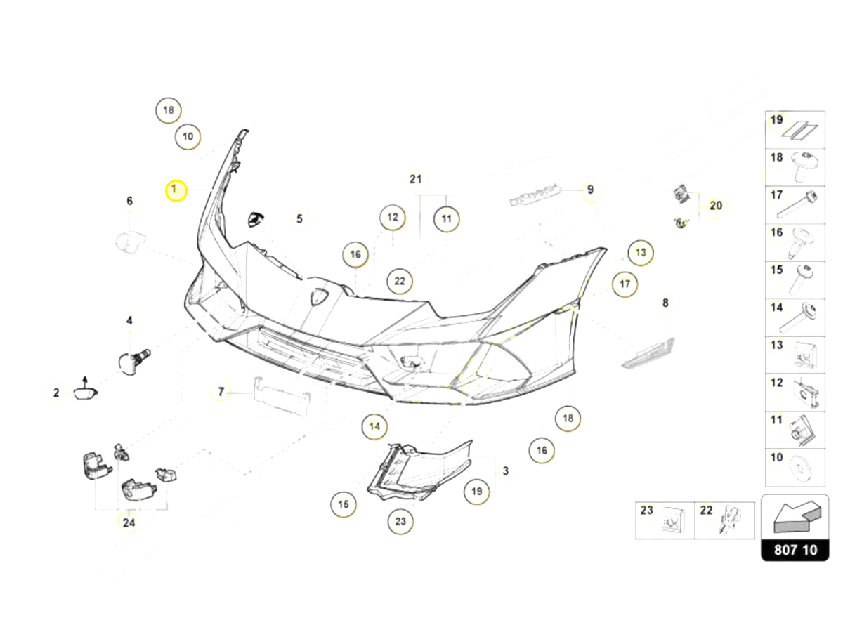 Lamborghini huracan Evo Coupe 2020 front bumper cover, Part number: 4T0807103L