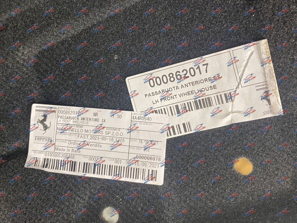 Ferrari F8 Tributo Wheelhouse Fender Liner Front Left Part Number: 862017