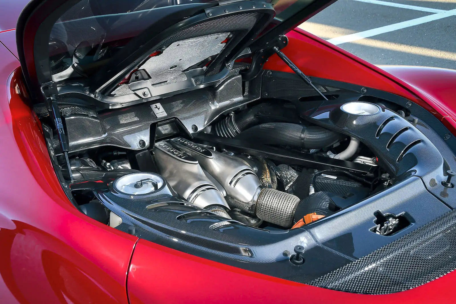 Ferrari 296GTB Carbon fiber Rear Engine compartment set of 4, OEM, Part number: